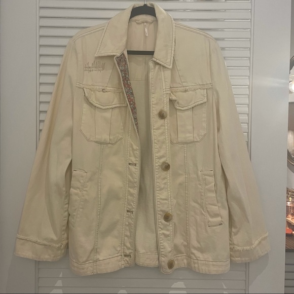 Free People Oversized Soft Cream Denim Jacket